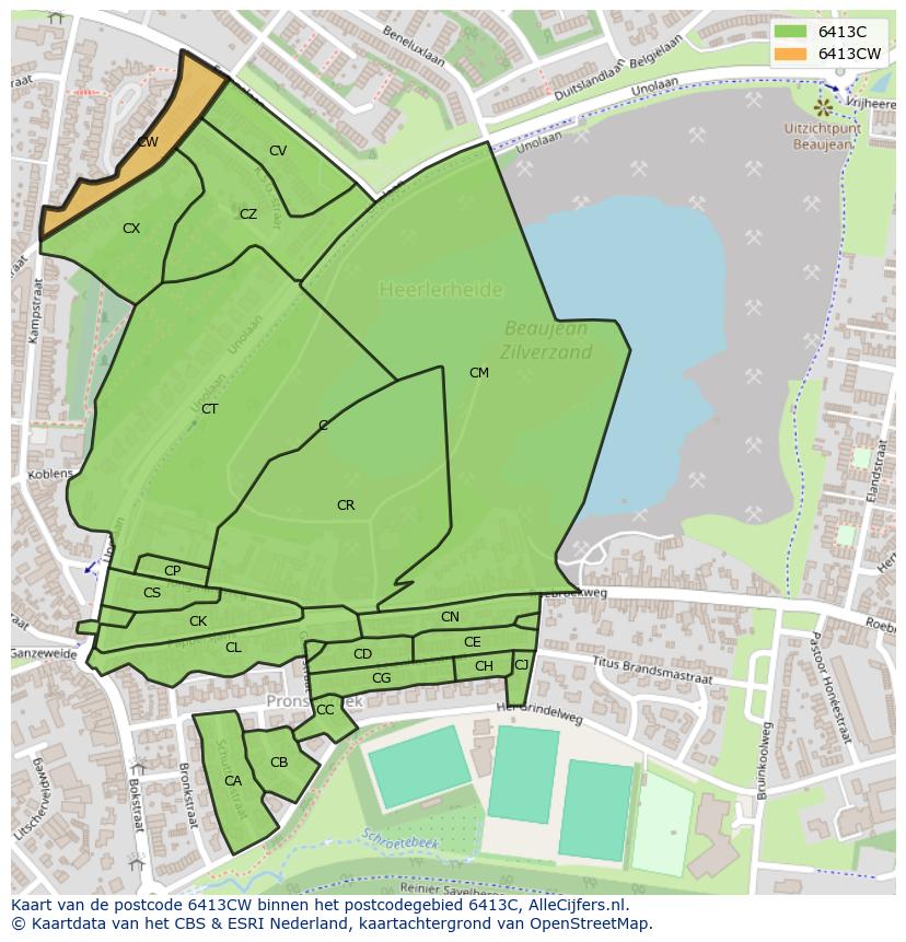 Afbeelding van het postcodegebied 6413 CW op de kaart.