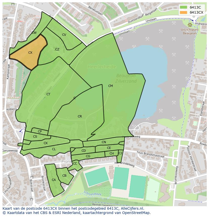 Afbeelding van het postcodegebied 6413 CX op de kaart.