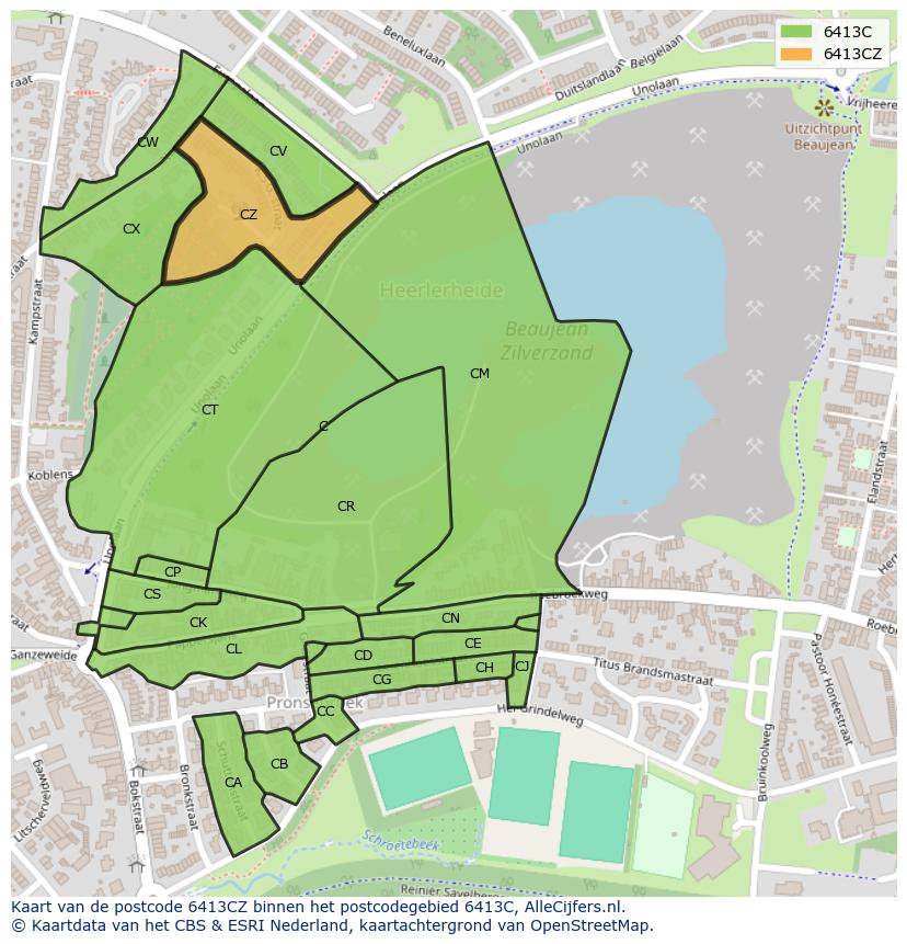 Afbeelding van het postcodegebied 6413 CZ op de kaart.