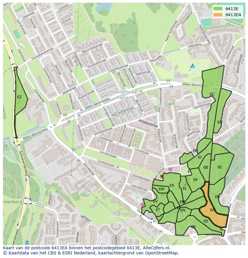 Afbeelding van het postcodegebied 6413 EA op de kaart.