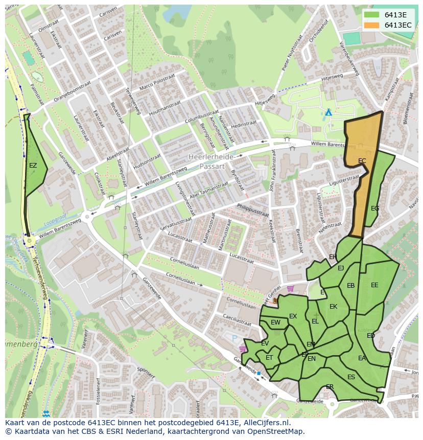 Afbeelding van het postcodegebied 6413 EC op de kaart.