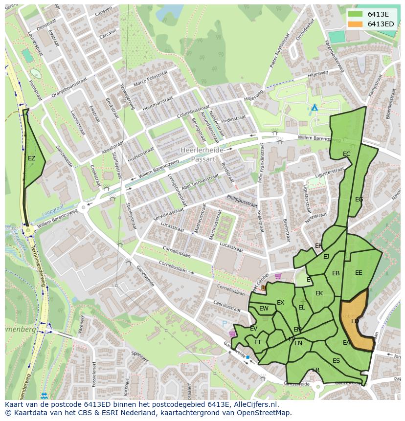 Afbeelding van het postcodegebied 6413 ED op de kaart.