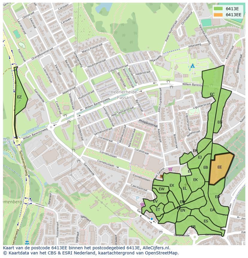 Afbeelding van het postcodegebied 6413 EE op de kaart.