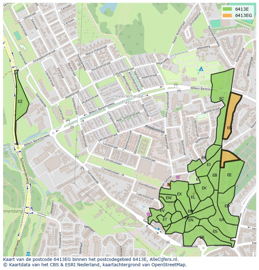 Afbeelding van het postcodegebied 6413 EG op de kaart.
