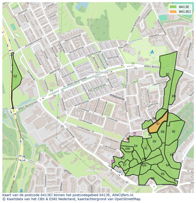 Afbeelding van het postcodegebied 6413 EJ op de kaart.