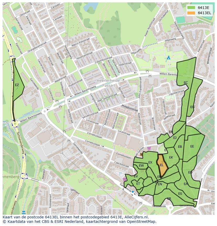 Afbeelding van het postcodegebied 6413 EL op de kaart.