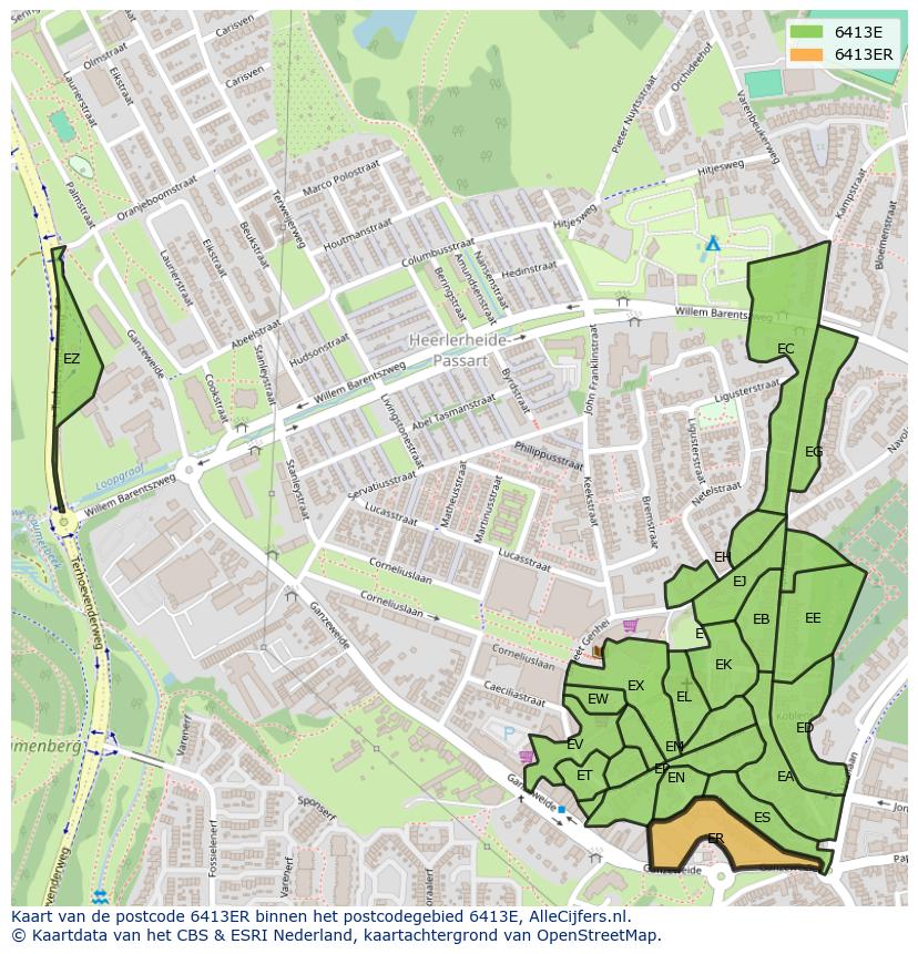 Afbeelding van het postcodegebied 6413 ER op de kaart.