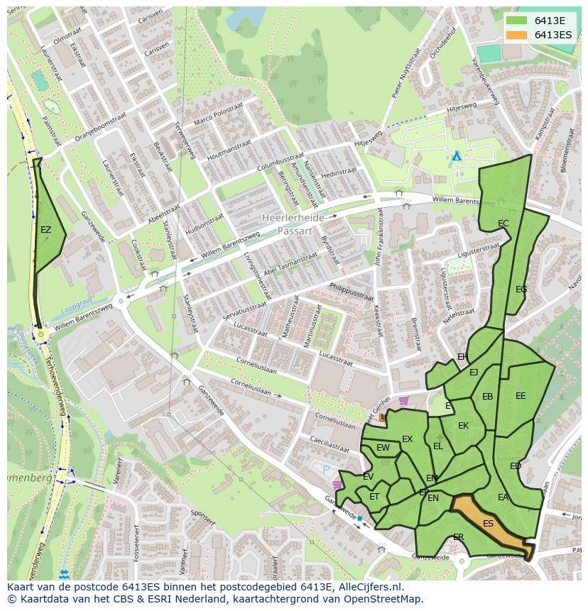 Afbeelding van het postcodegebied 6413 ES op de kaart.