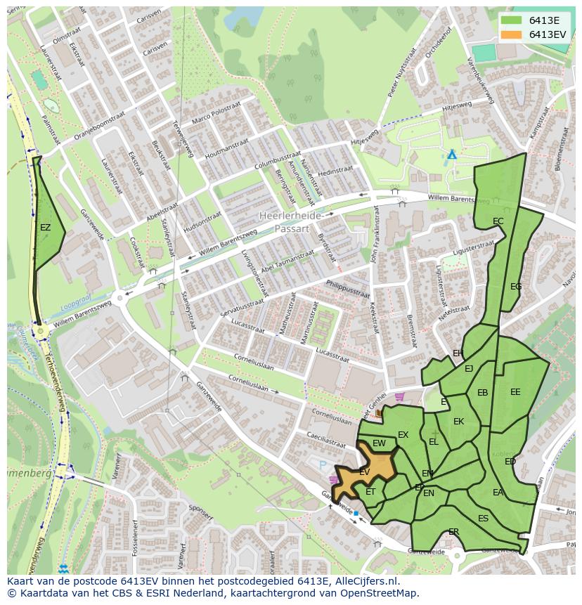 Afbeelding van het postcodegebied 6413 EV op de kaart.