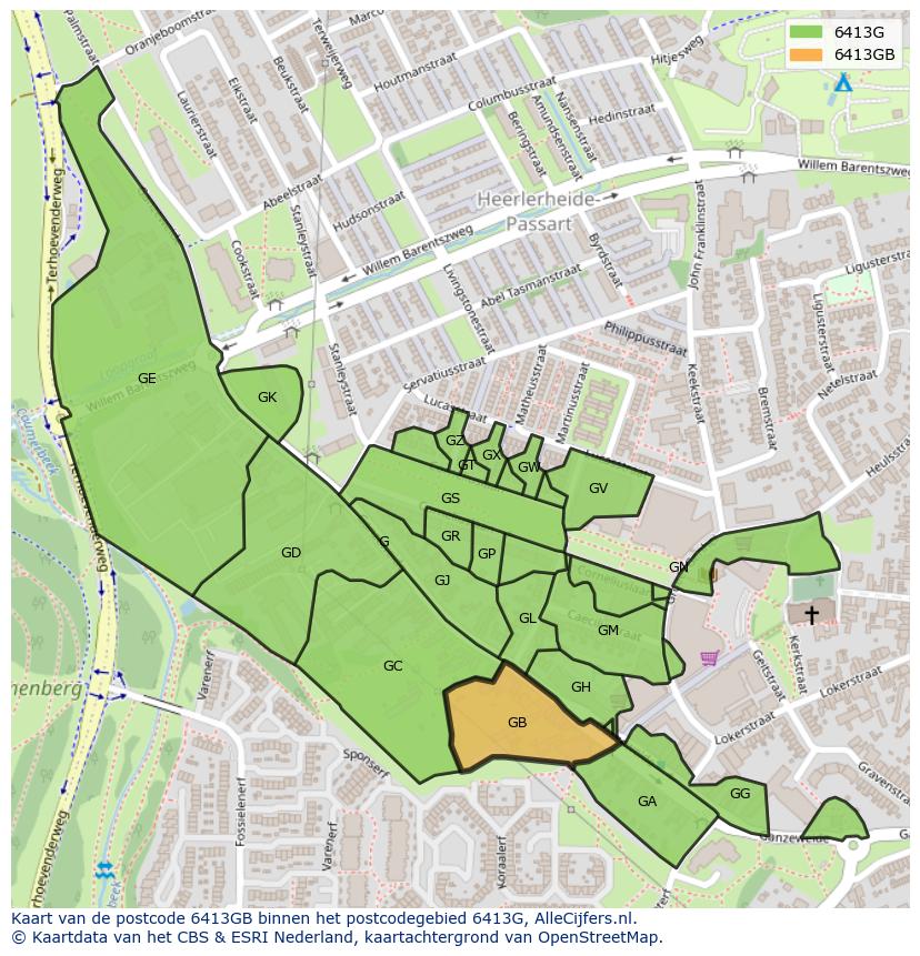 Afbeelding van het postcodegebied 6413 GB op de kaart.