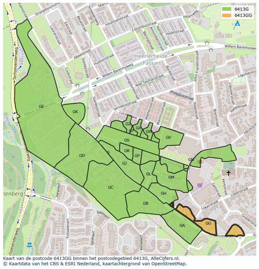 Afbeelding van het postcodegebied 6413 GG op de kaart.
