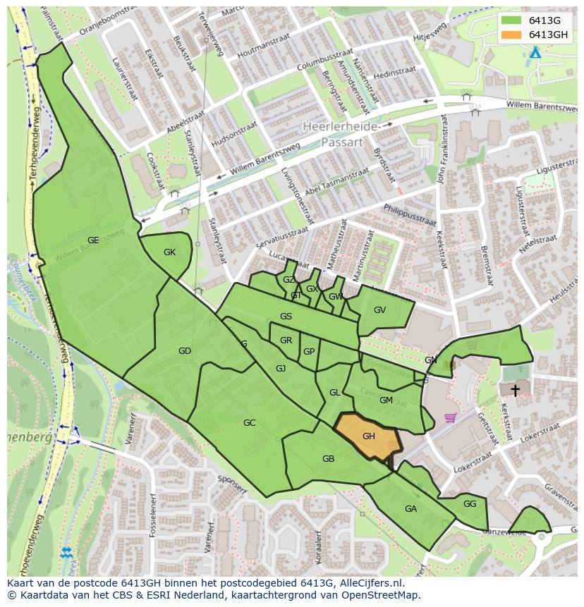 Afbeelding van het postcodegebied 6413 GH op de kaart.