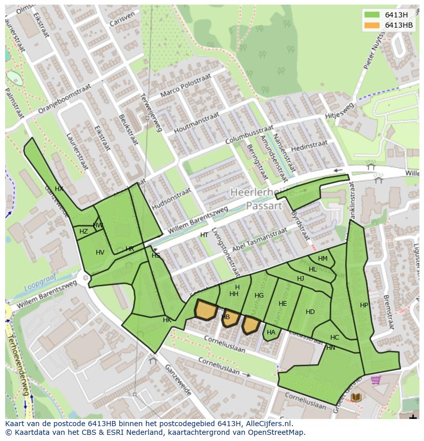 Afbeelding van het postcodegebied 6413 HB op de kaart.