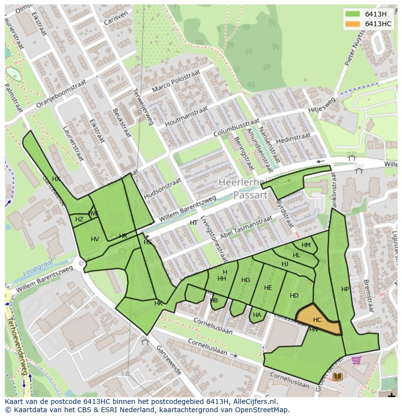 Afbeelding van het postcodegebied 6413 HC op de kaart.