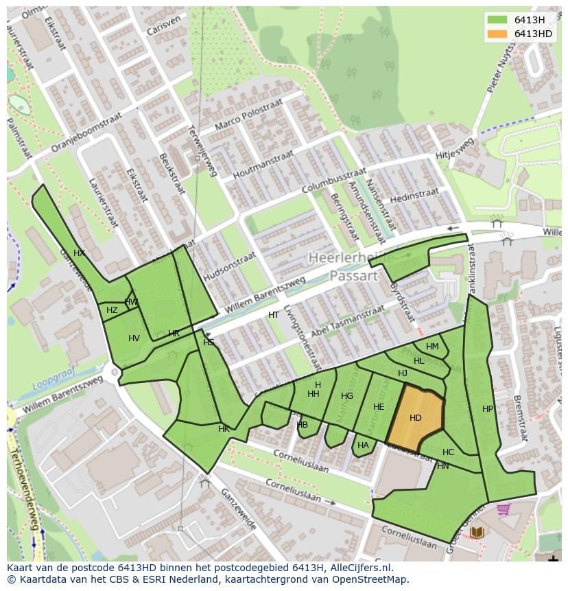 Afbeelding van het postcodegebied 6413 HD op de kaart.