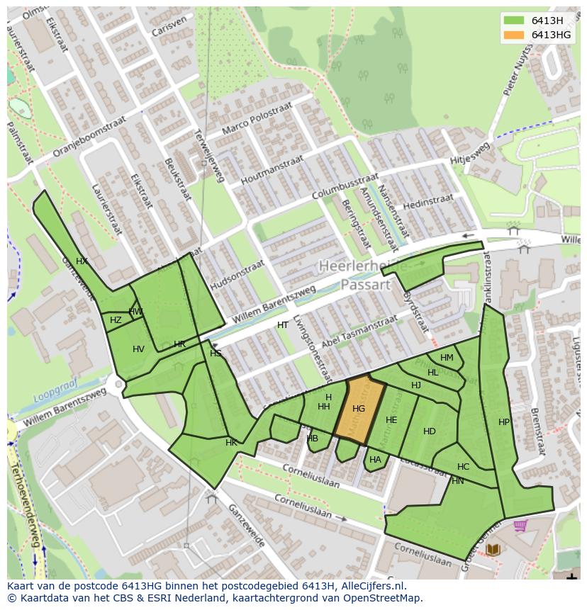 Afbeelding van het postcodegebied 6413 HG op de kaart.