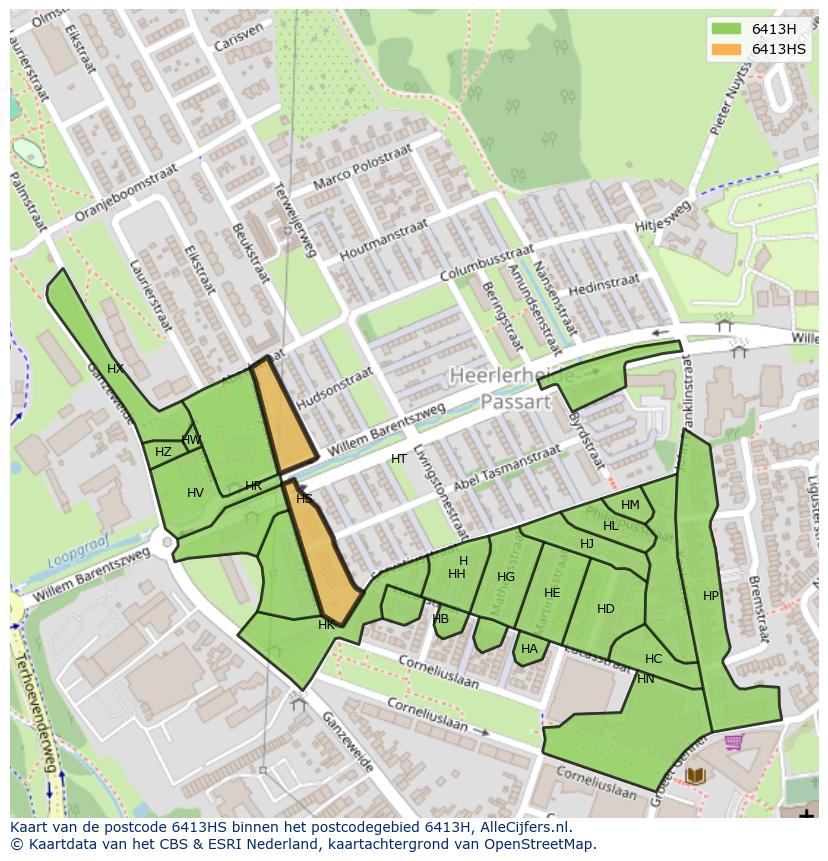 Afbeelding van het postcodegebied 6413 HS op de kaart.