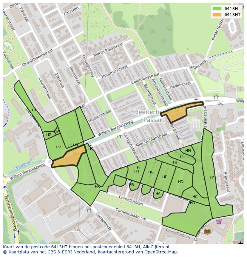 Afbeelding van het postcodegebied 6413 HT op de kaart.