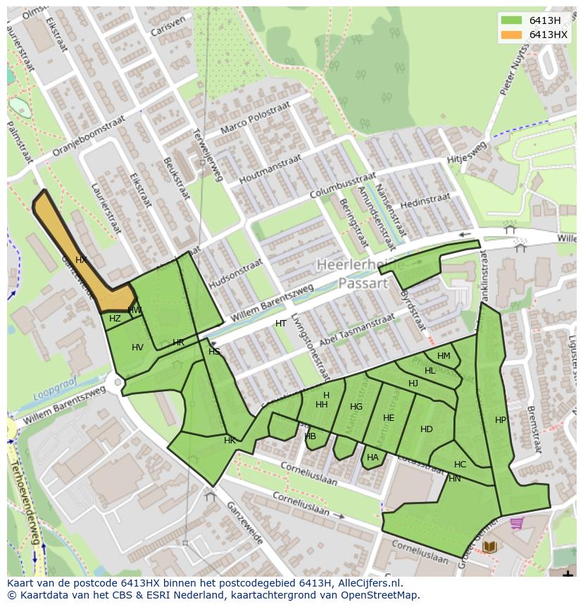 Afbeelding van het postcodegebied 6413 HX op de kaart.