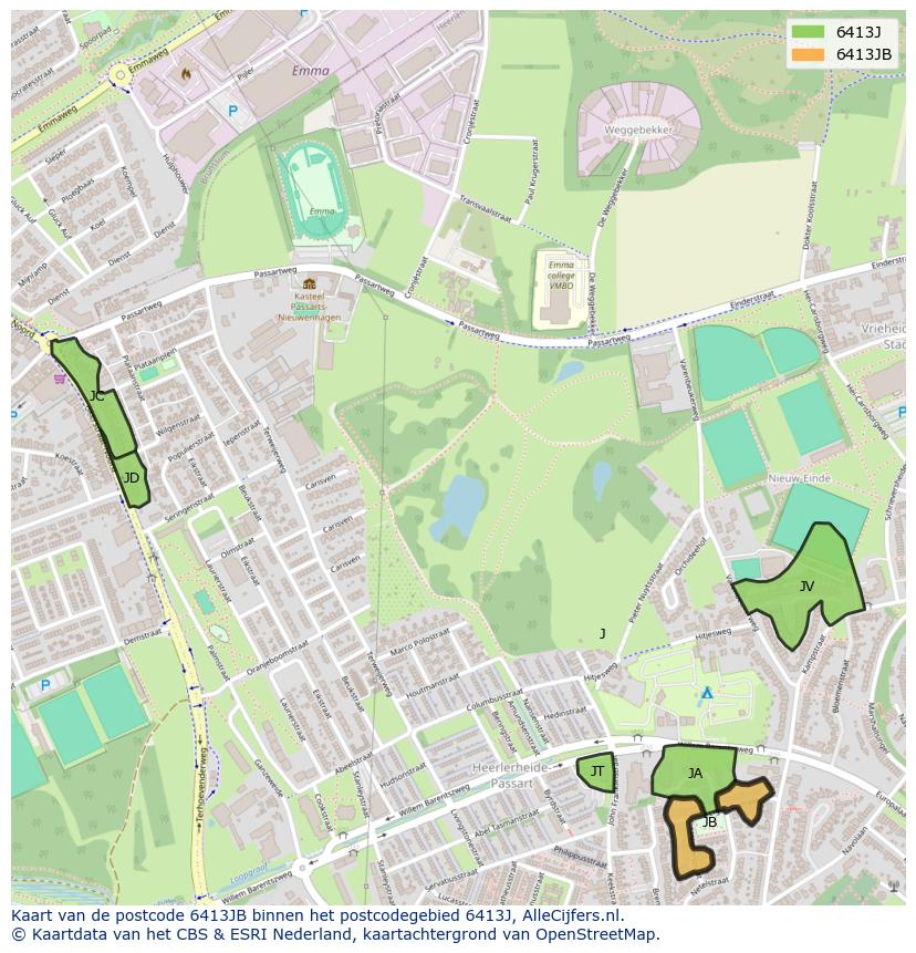 Afbeelding van het postcodegebied 6413 JB op de kaart.