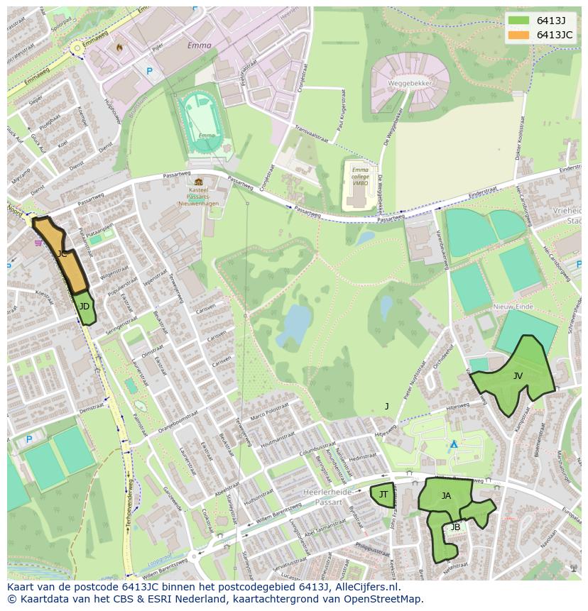 Afbeelding van het postcodegebied 6413 JC op de kaart.