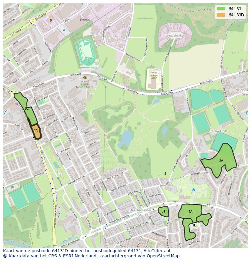 Afbeelding van het postcodegebied 6413 JD op de kaart.