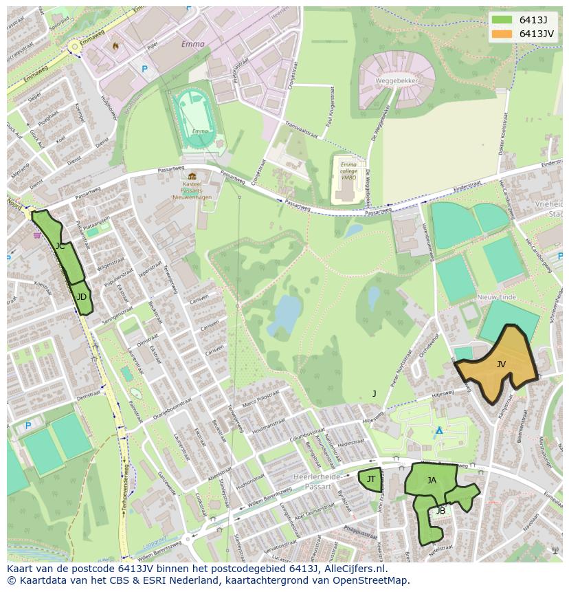 Afbeelding van het postcodegebied 6413 JV op de kaart.
