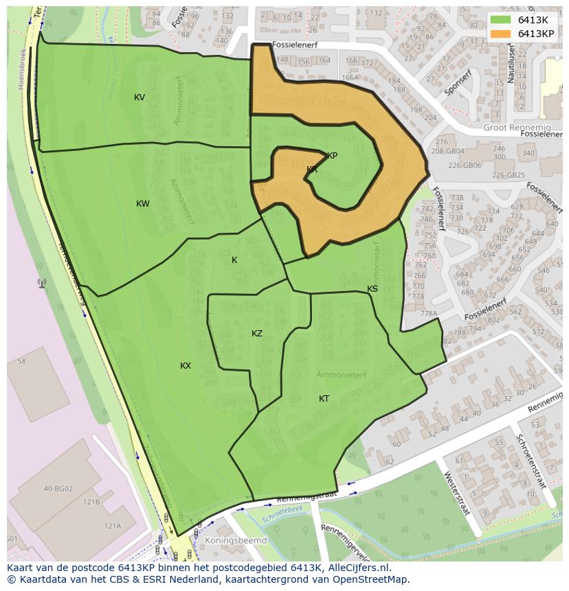 Afbeelding van het postcodegebied 6413 KP op de kaart.