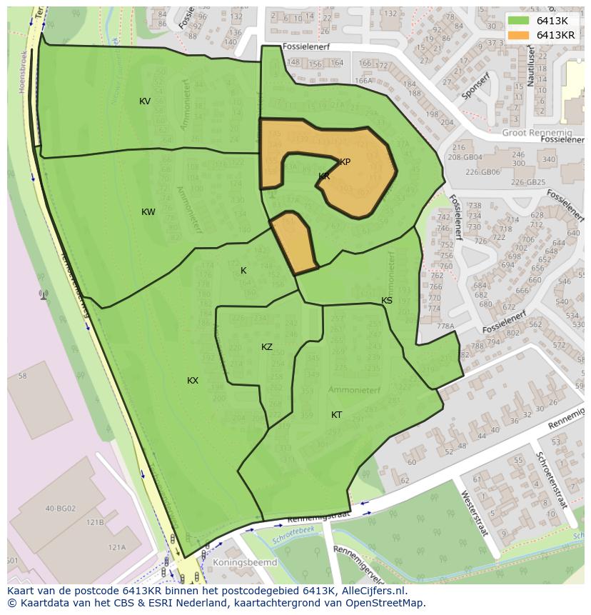Afbeelding van het postcodegebied 6413 KR op de kaart.