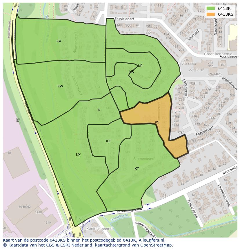 Afbeelding van het postcodegebied 6413 KS op de kaart.