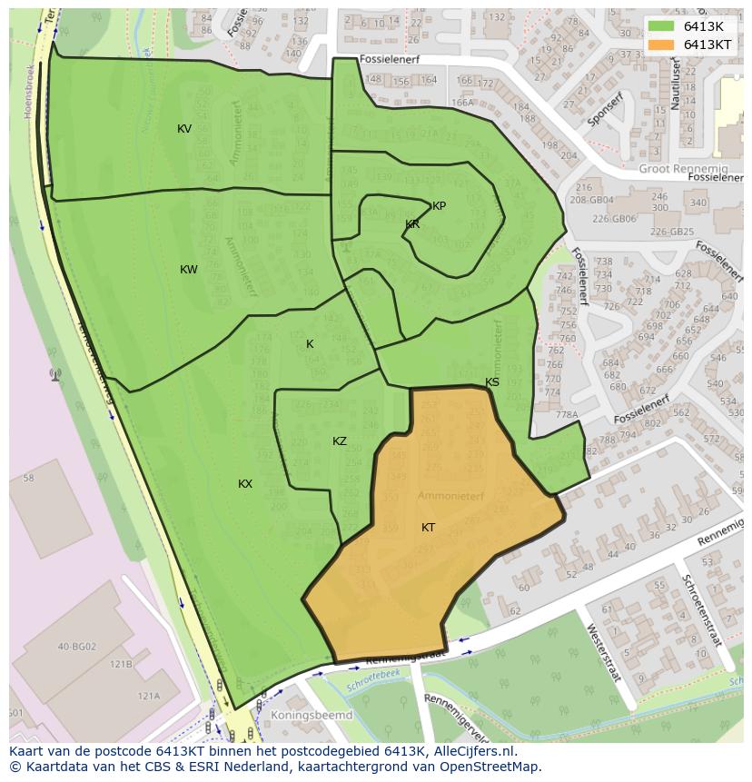Afbeelding van het postcodegebied 6413 KT op de kaart.