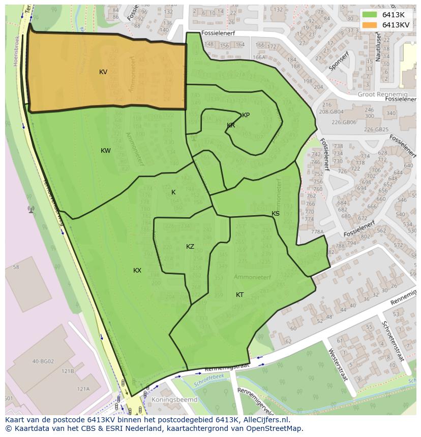 Afbeelding van het postcodegebied 6413 KV op de kaart.