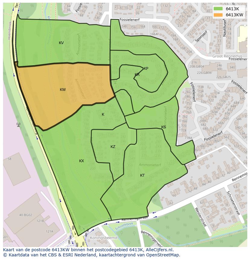 Afbeelding van het postcodegebied 6413 KW op de kaart.