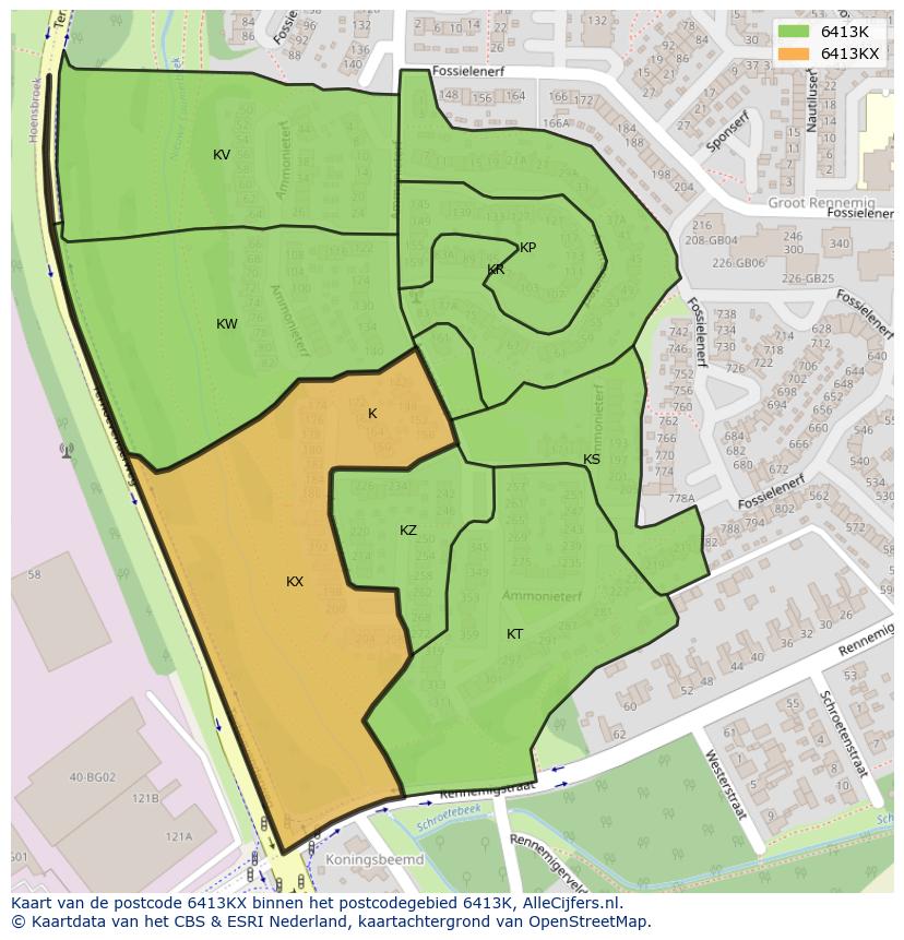 Afbeelding van het postcodegebied 6413 KX op de kaart.