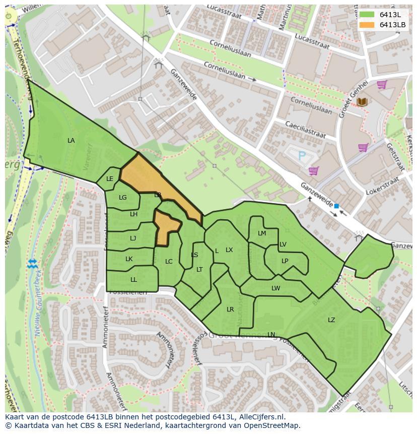 Afbeelding van het postcodegebied 6413 LB op de kaart.