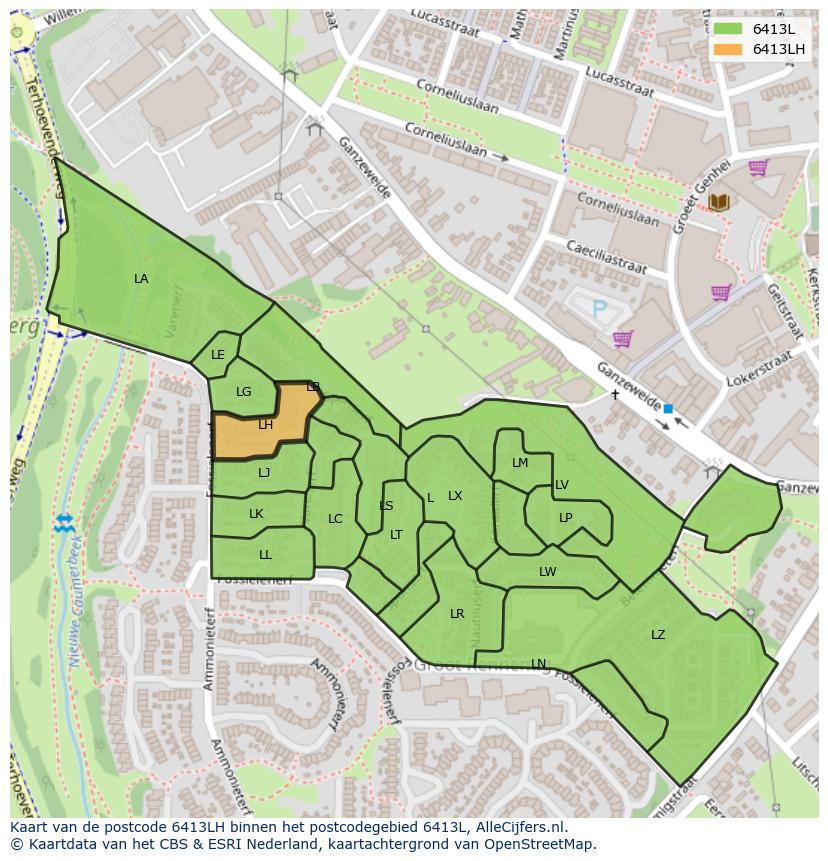 Afbeelding van het postcodegebied 6413 LH op de kaart.