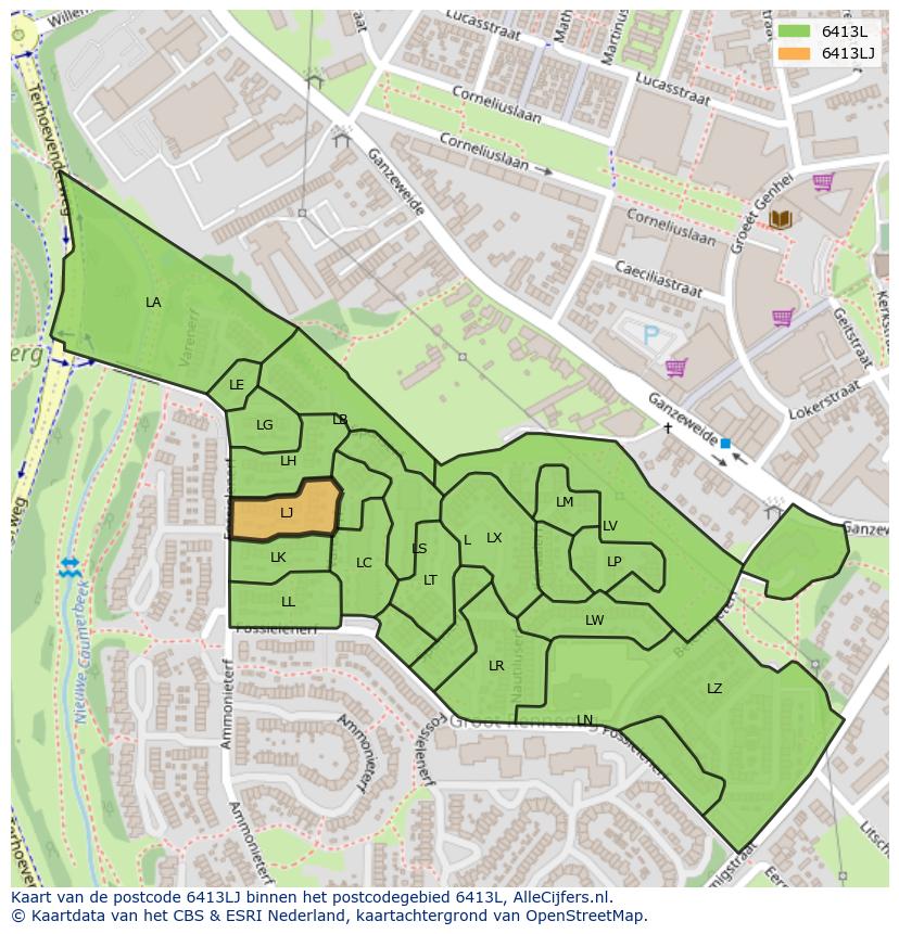 Afbeelding van het postcodegebied 6413 LJ op de kaart.
