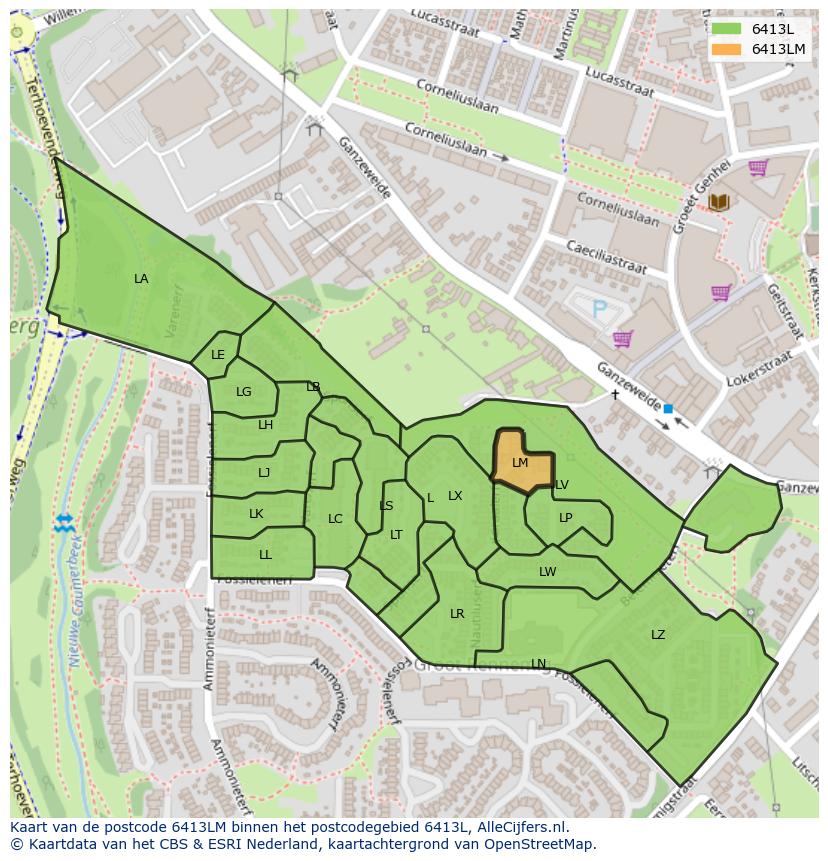 Afbeelding van het postcodegebied 6413 LM op de kaart.