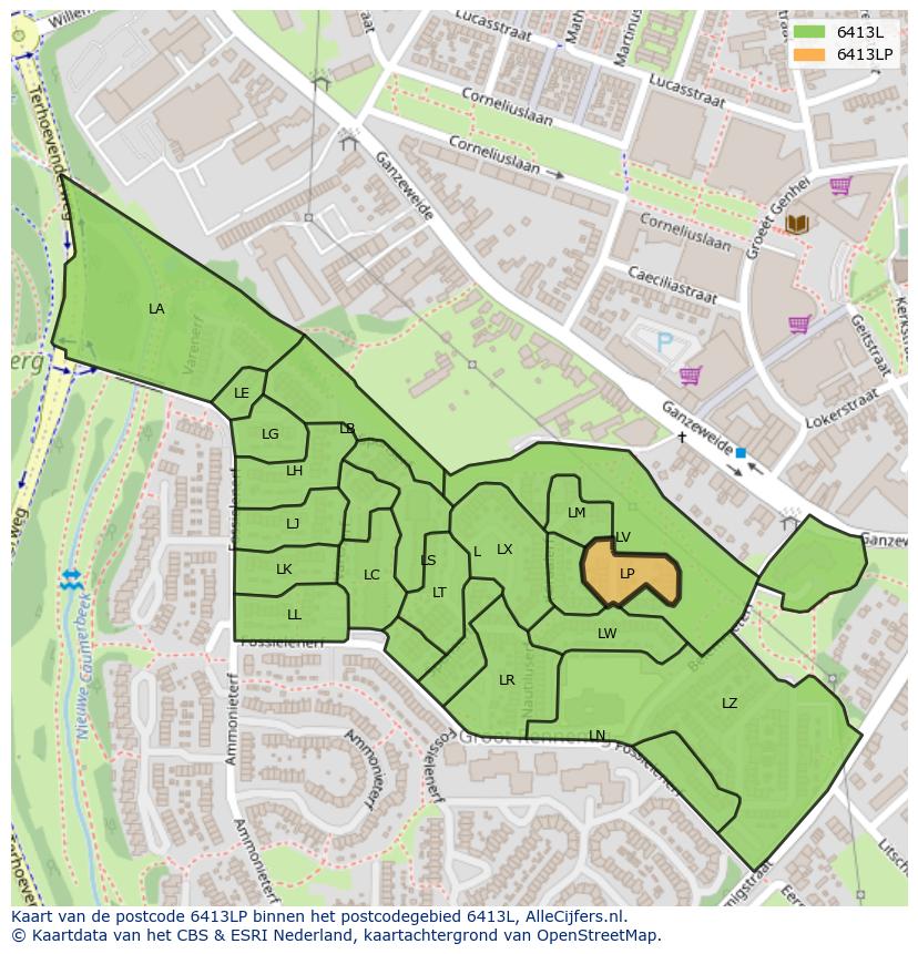 Afbeelding van het postcodegebied 6413 LP op de kaart.