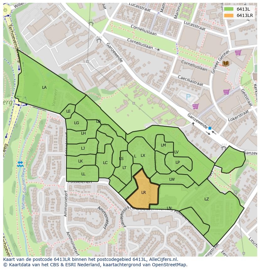 Afbeelding van het postcodegebied 6413 LR op de kaart.
