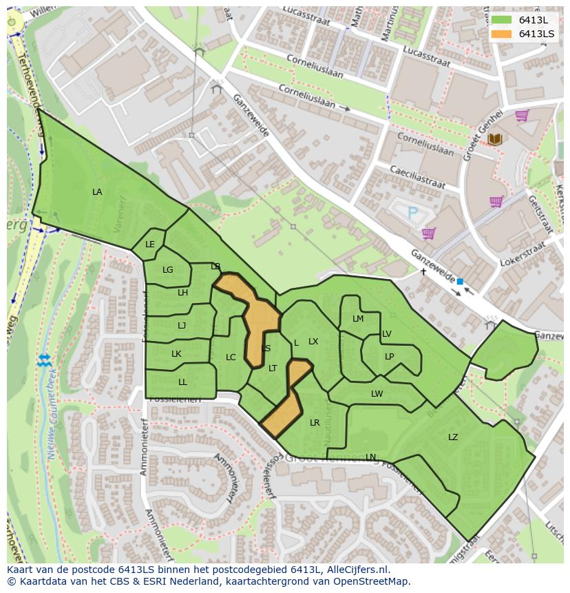 Afbeelding van het postcodegebied 6413 LS op de kaart.