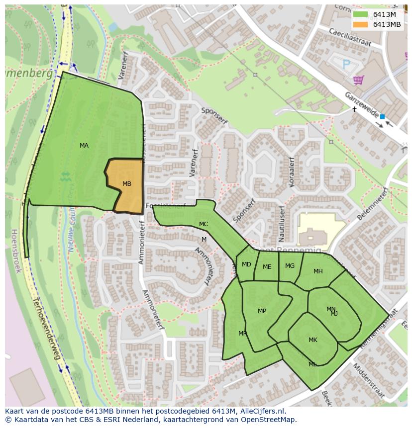 Afbeelding van het postcodegebied 6413 MB op de kaart.