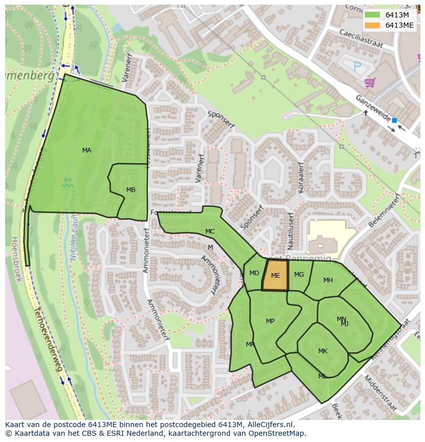 Afbeelding van het postcodegebied 6413 ME op de kaart.