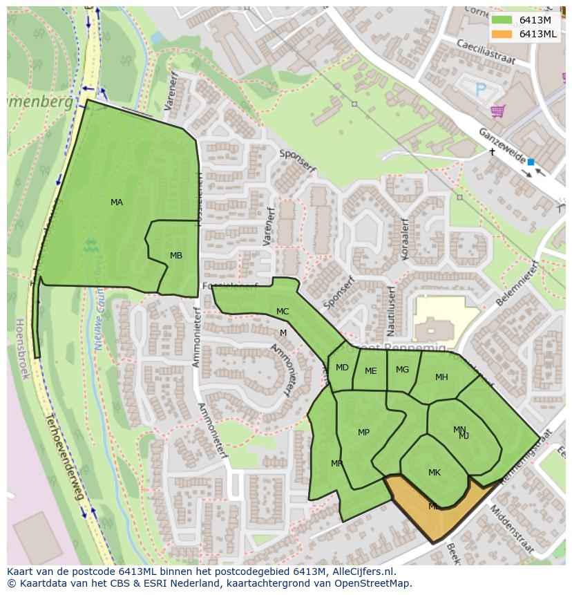 Afbeelding van het postcodegebied 6413 ML op de kaart.