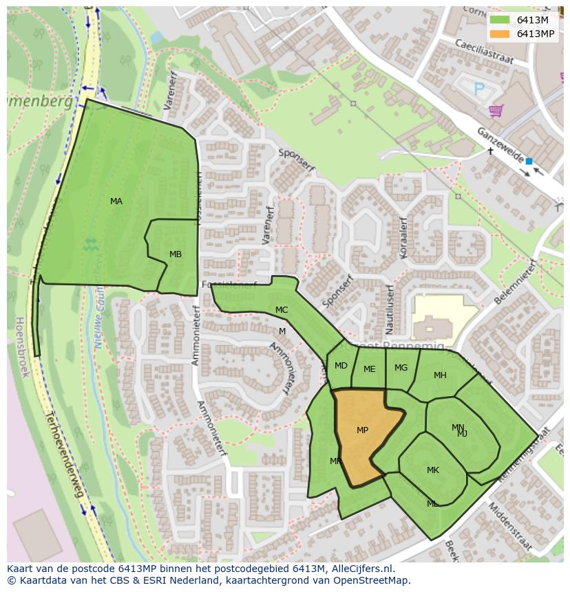 Afbeelding van het postcodegebied 6413 MP op de kaart.