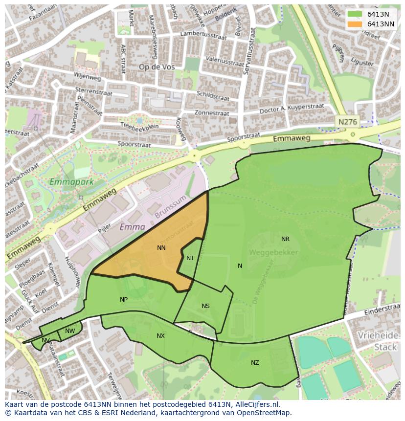 Afbeelding van het postcodegebied 6413 NN op de kaart.