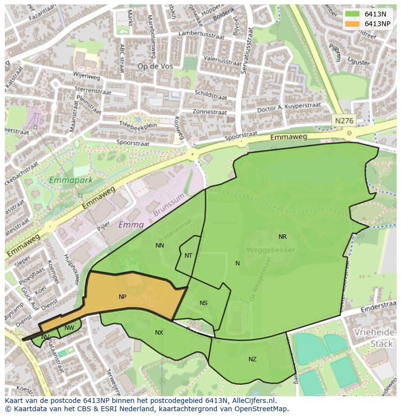 Afbeelding van het postcodegebied 6413 NP op de kaart.