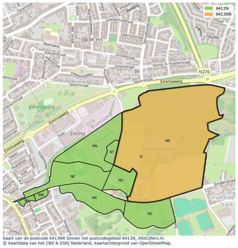 Afbeelding van het postcodegebied 6413 NR op de kaart.
