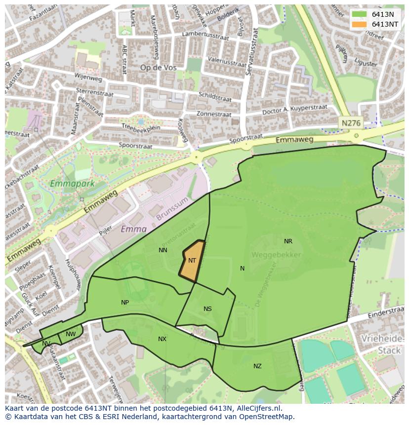 Afbeelding van het postcodegebied 6413 NT op de kaart.
