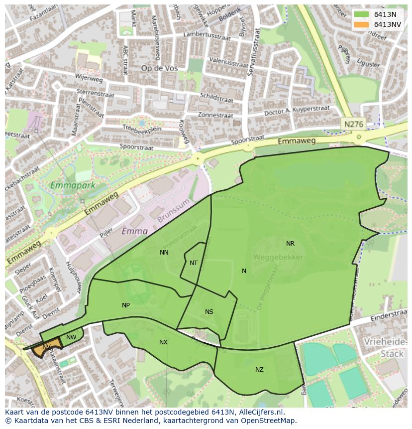 Afbeelding van het postcodegebied 6413 NV op de kaart.